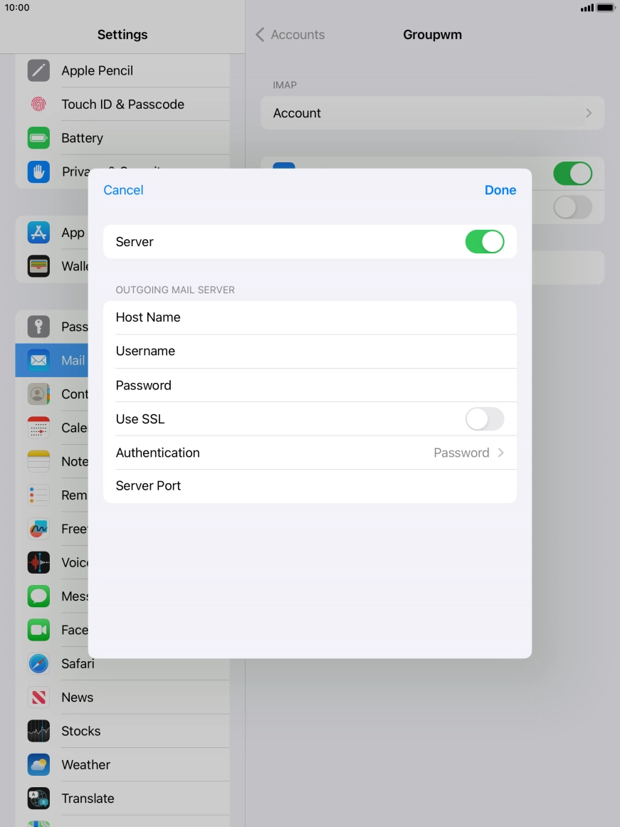 Press the indicator next to 'Use SSL' to turn on the function.