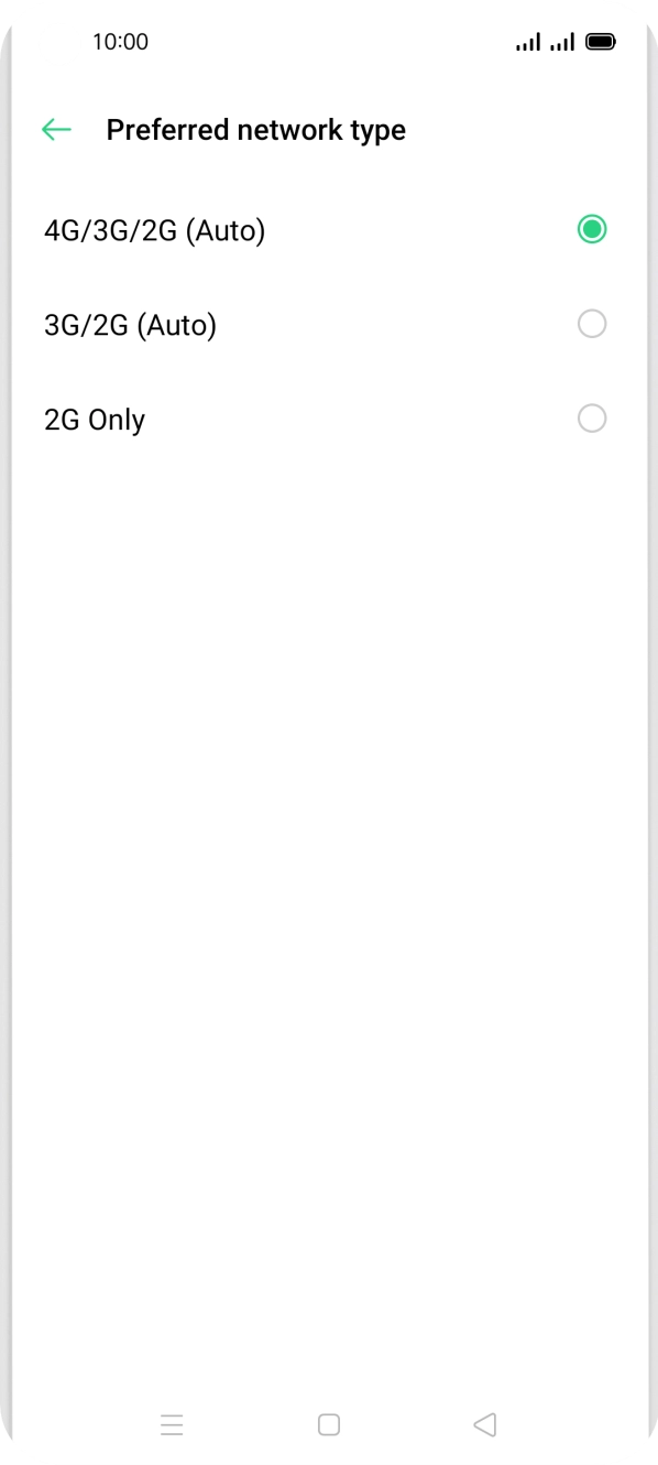 Press the required network mode. Press the required network mode.