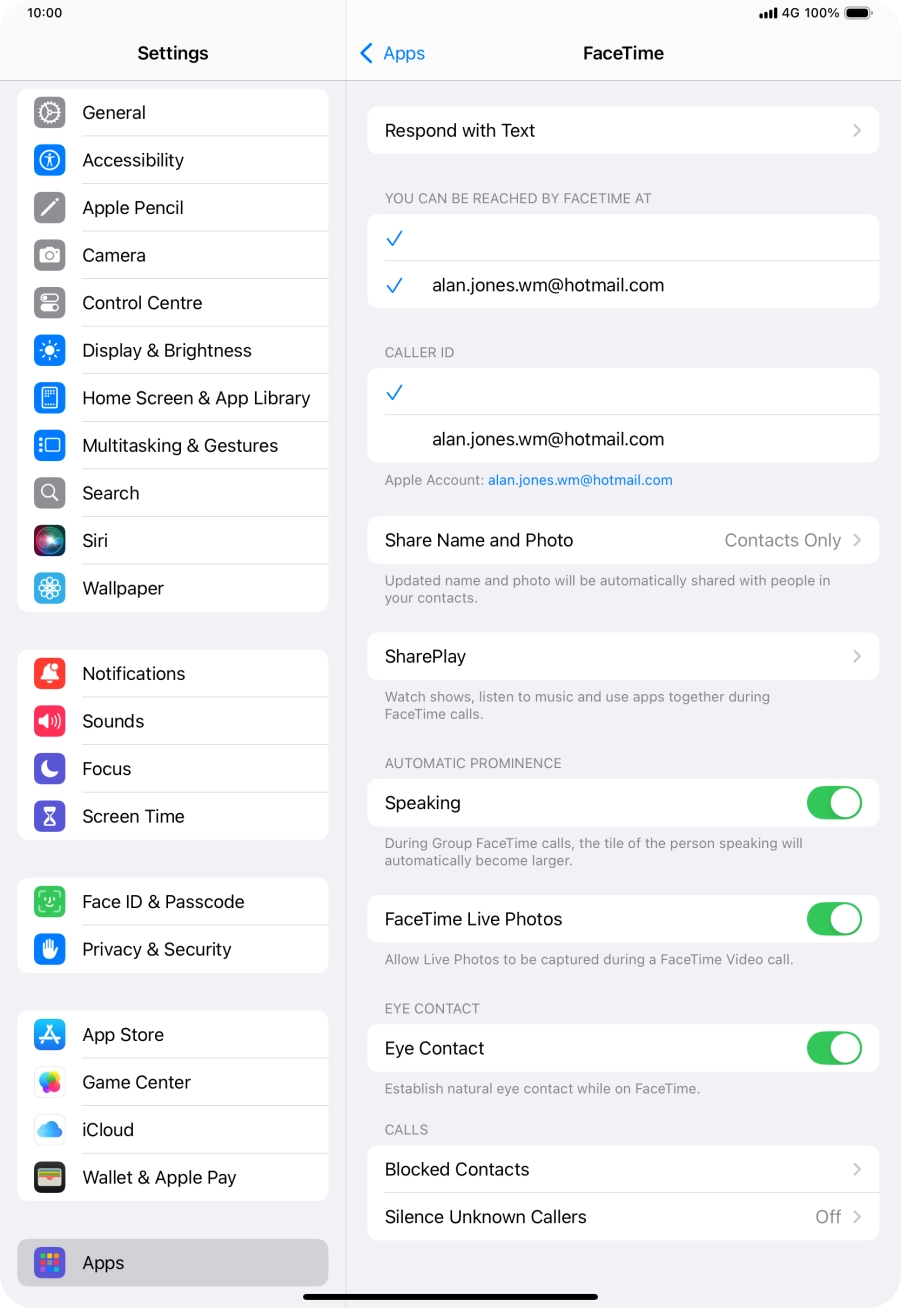 Press the indicator next to 'Speaking' to turn the function on or off.