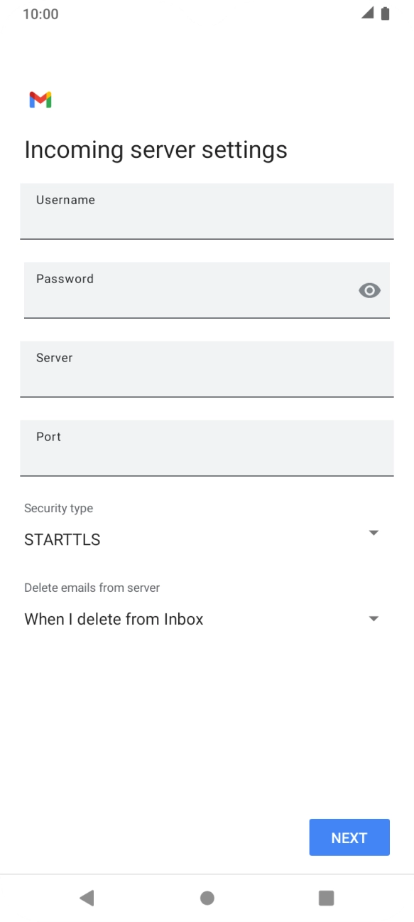 Press the field below 'Username' and key in the username for your email account. Press the field below 'Username' and key in the username for your email account.