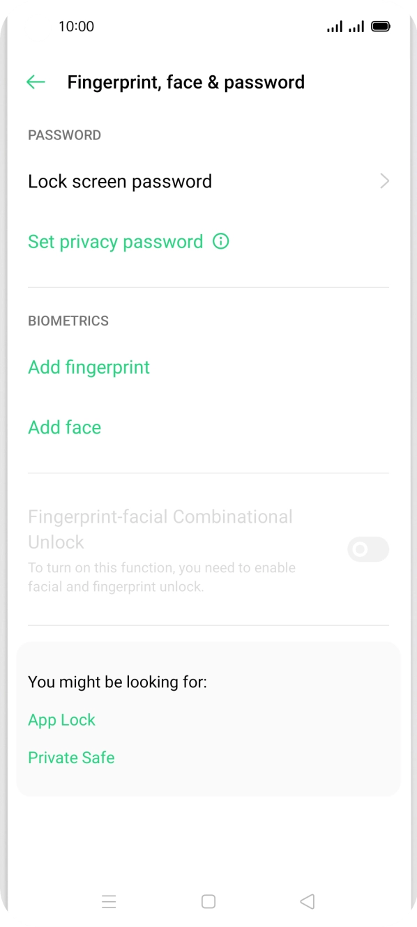Press Lock screen password and key in the additional phone lock code you created earlier.