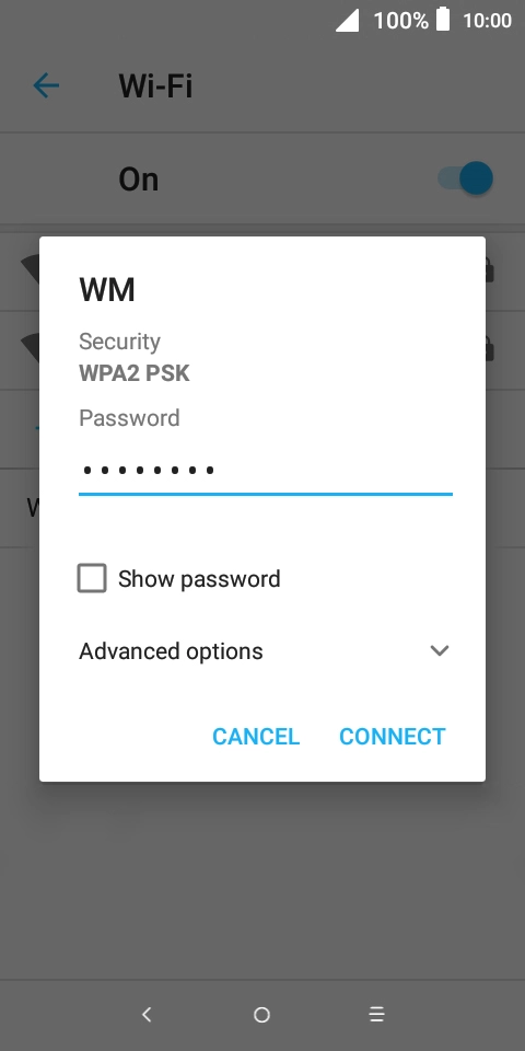 Key in the password for the WiFi network and press CONNECT.