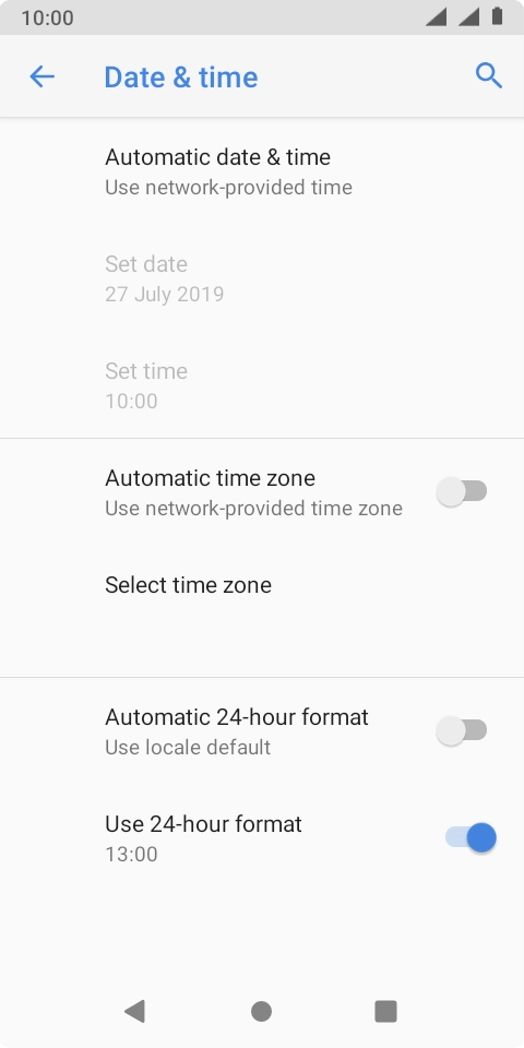 Press the indicator next to 'Automatic time zone' to turn on the function.