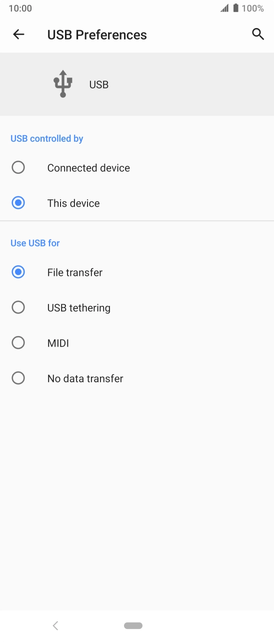 Press File transfer to turn on the function. Press File transfer to turn on the function.