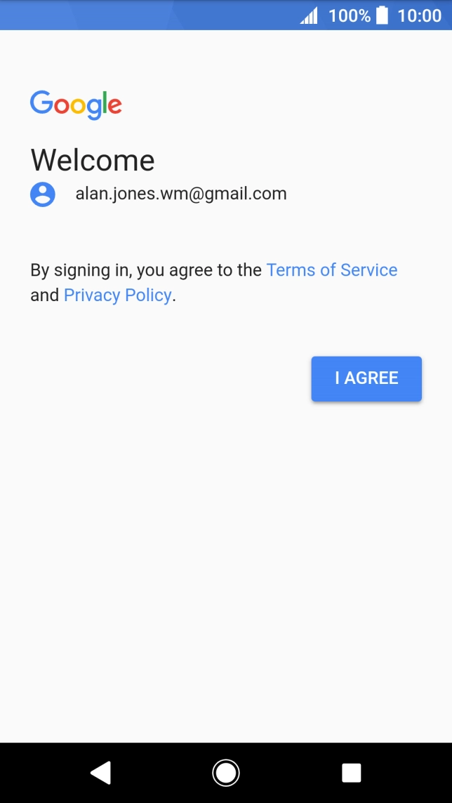 Press I AGREE and follow the instructions on the screen to select settings for your Google account.