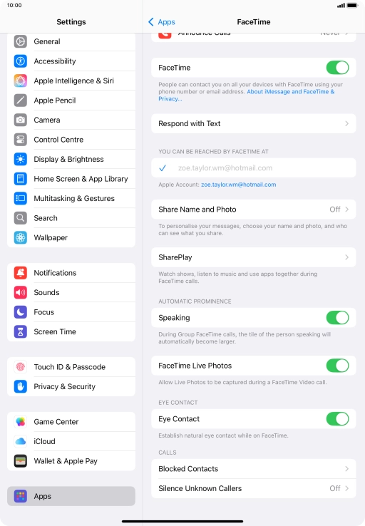 Press the indicator next to 'Speaking' to turn the function on or off.