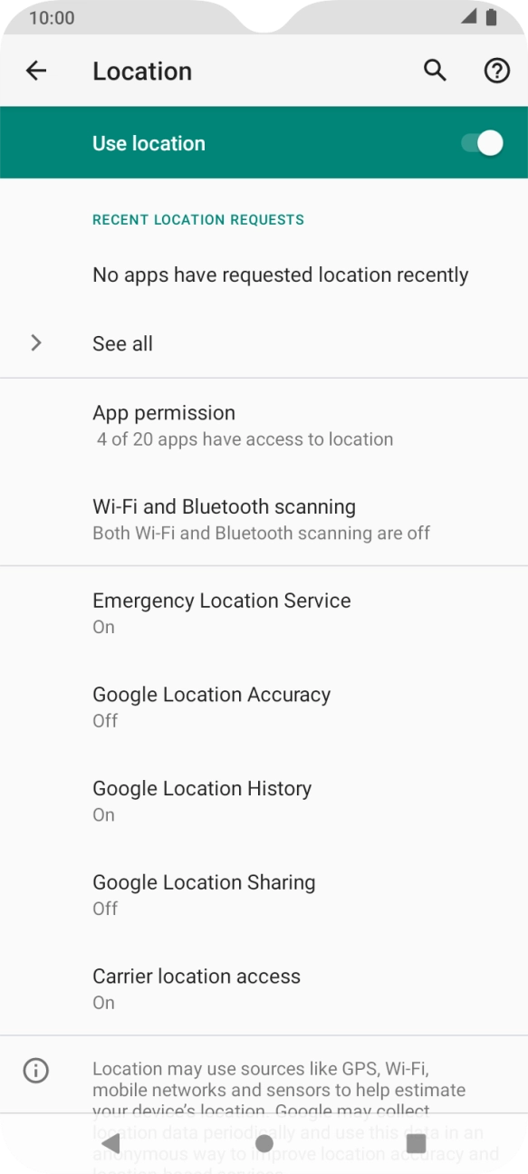Press Google Location Accuracy. Press Google Location Accuracy.