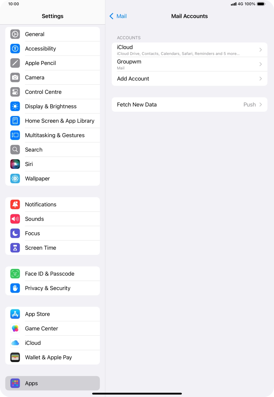 Press the name of the email account you've just set up. Press the name of the email account you've just set up.