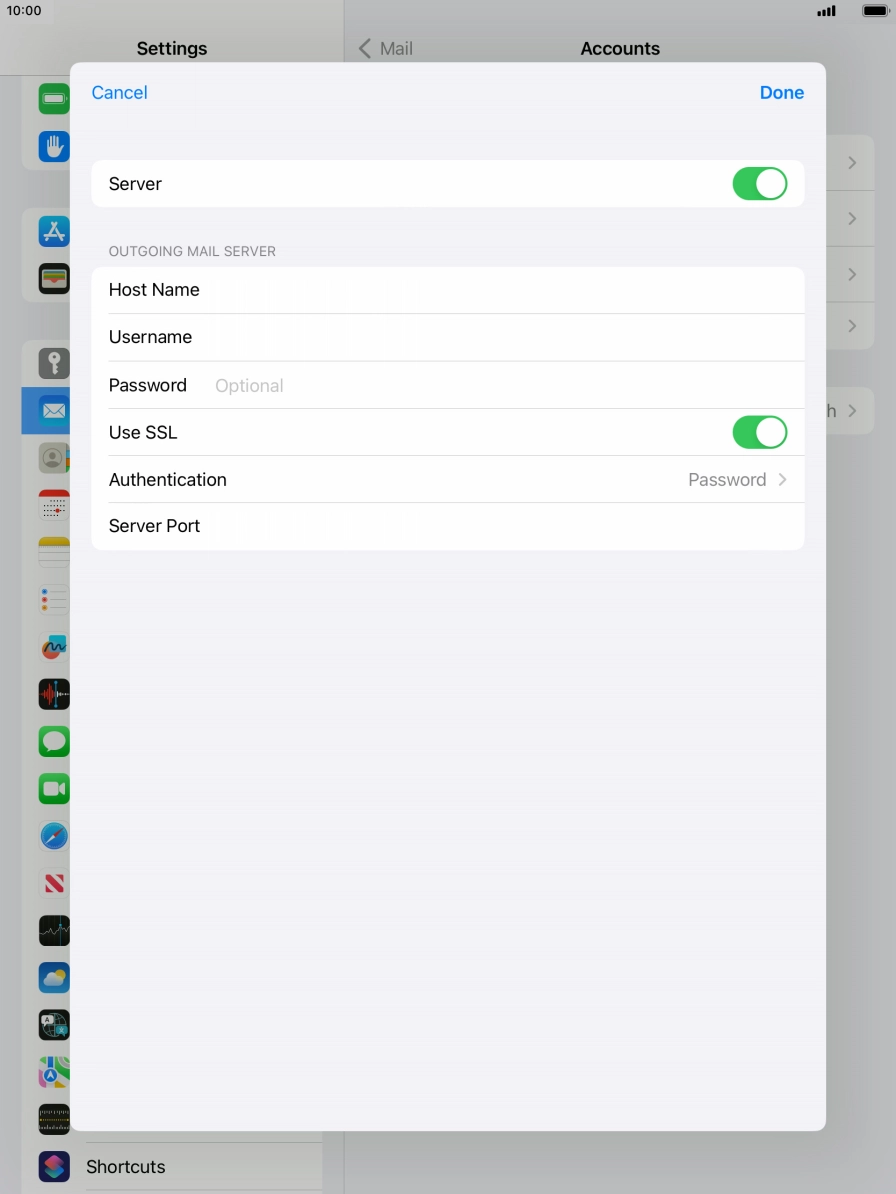 Press the indicator next to 'Use SSL' to turn off the function. Press the indicator next to 'Use SSL' to turn off the function.
