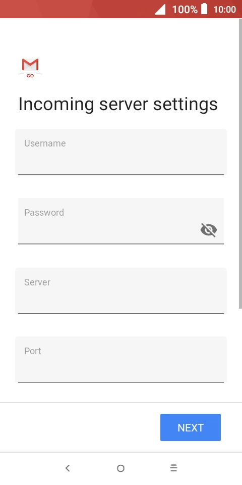 Press the field below 'Username' and key in the username for your email account. Press the field below 'Username' and key in the username for your email account.