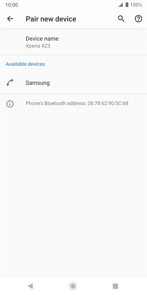 Press the required Bluetooth device and follow the instructions on the screen to pair the device with your phone.