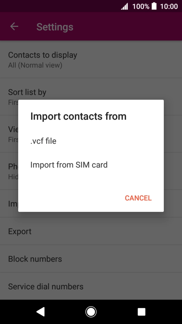 Press Import from SIM card.