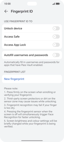 Press New fingerprint.