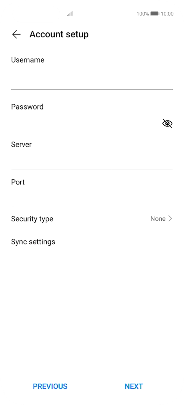 Press the field below 'Server' and key in the name of your email provider's incoming server. Press the field below 'Server' and key in the name of your email provider's incoming server.