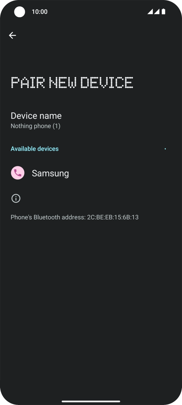 Press the required Bluetooth device and follow the instructions on the screen to pair the device with your phone.