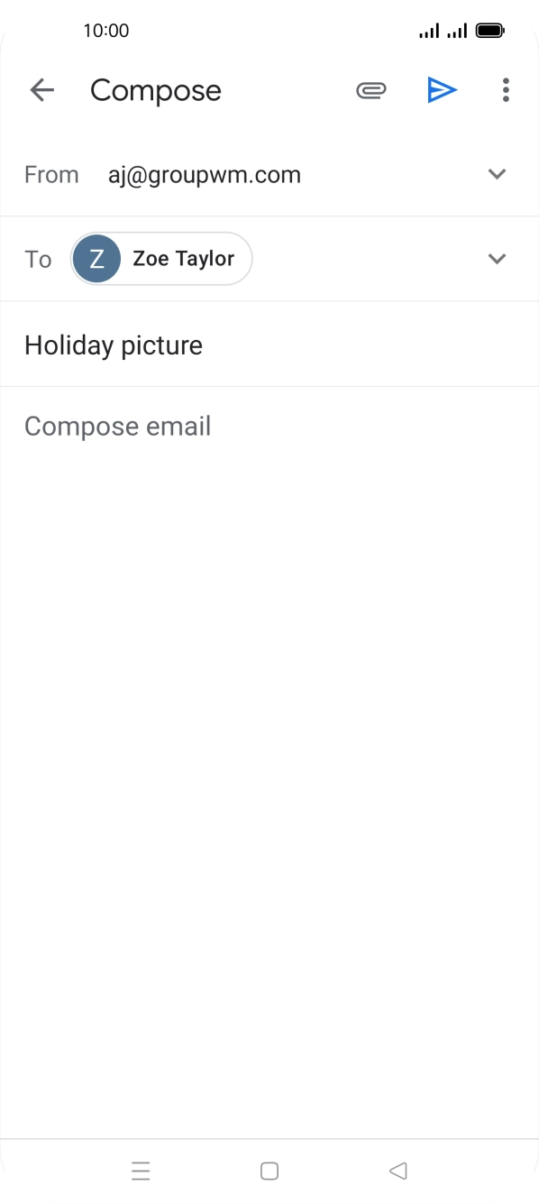Press the text input field and write the text for your email. Press the text input field and write the text for your email.