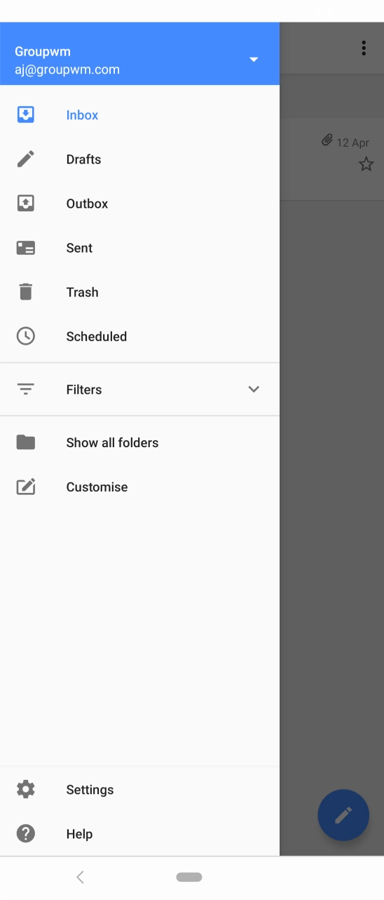Press the email account drop down list. Press the email account drop down list.