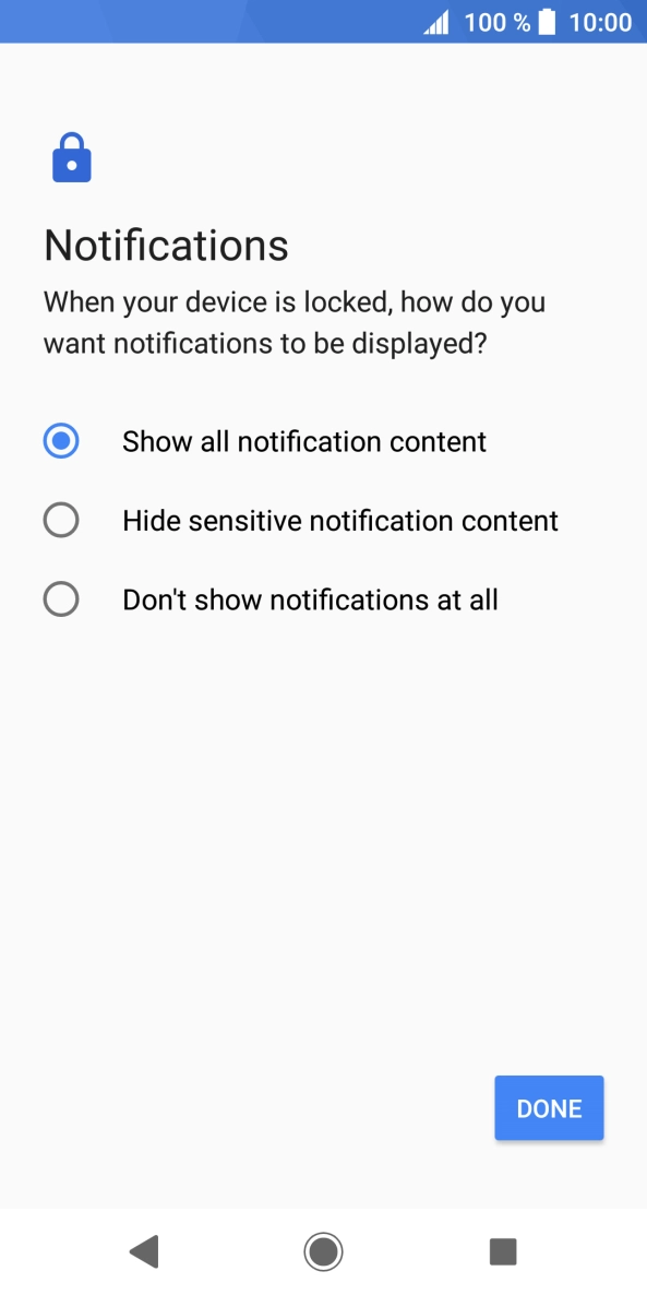 Press the required setting.