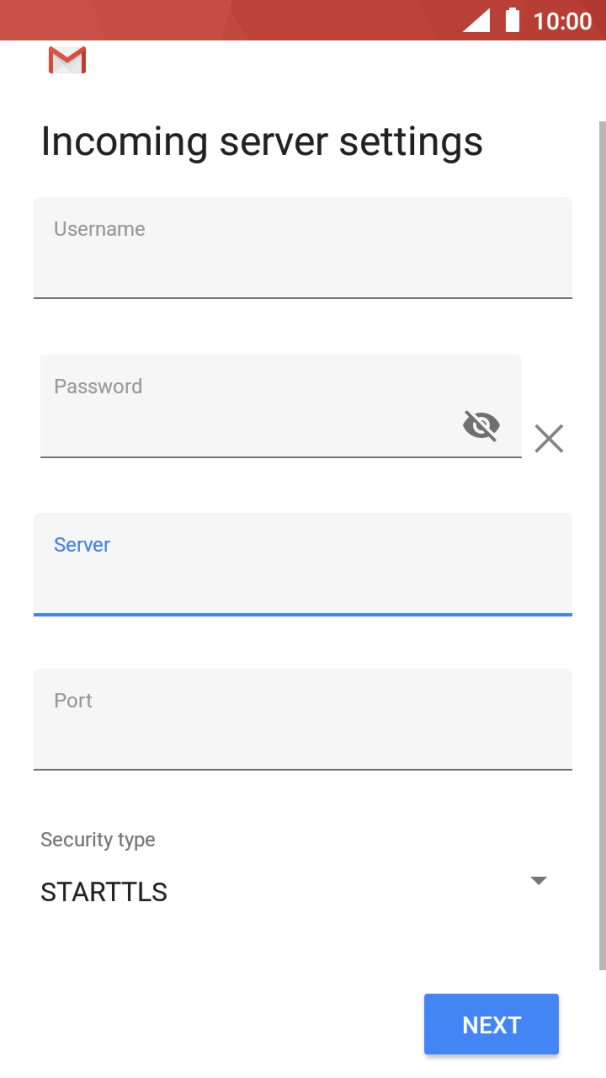Press the field below 'Port' and key in 143. Press the field below 'Port' and key in 143.