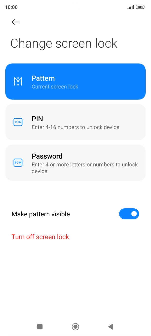 Key in the current phone lock code and press Turn off screen lock.