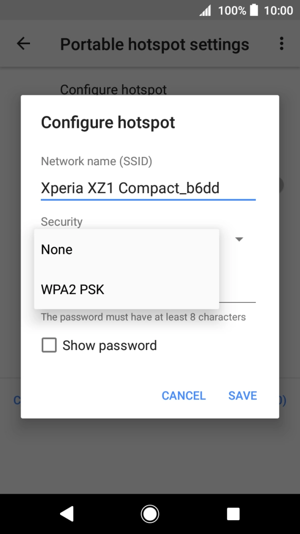 Press WPA2 PSK to password protect your WiFi hotspot.
