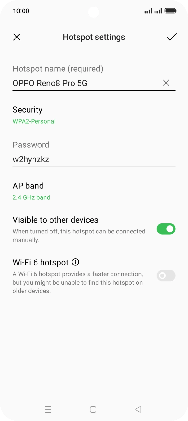Press the field below 'Hotspot name (required)' and key in the required name. Press the field below 'Hotspot name (required)' and key in the required name.