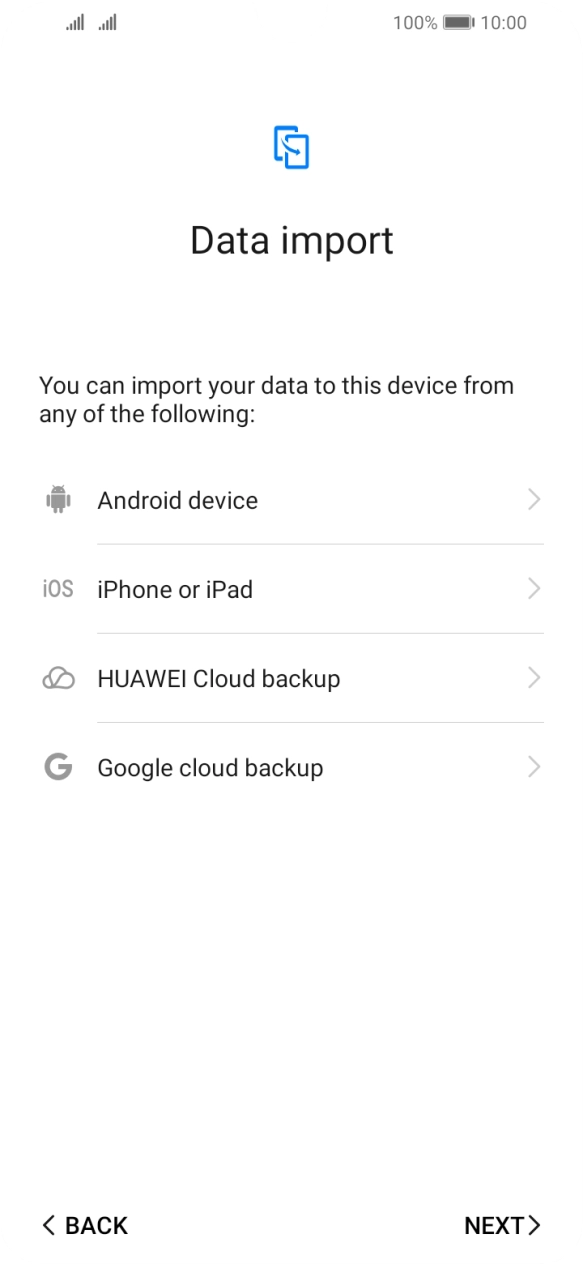 You can transfer the contents of another phone to your phone when it's activated for the first time and after a factory reset. When this screen is displayed, your phone is ready to transfer contents from another phone.