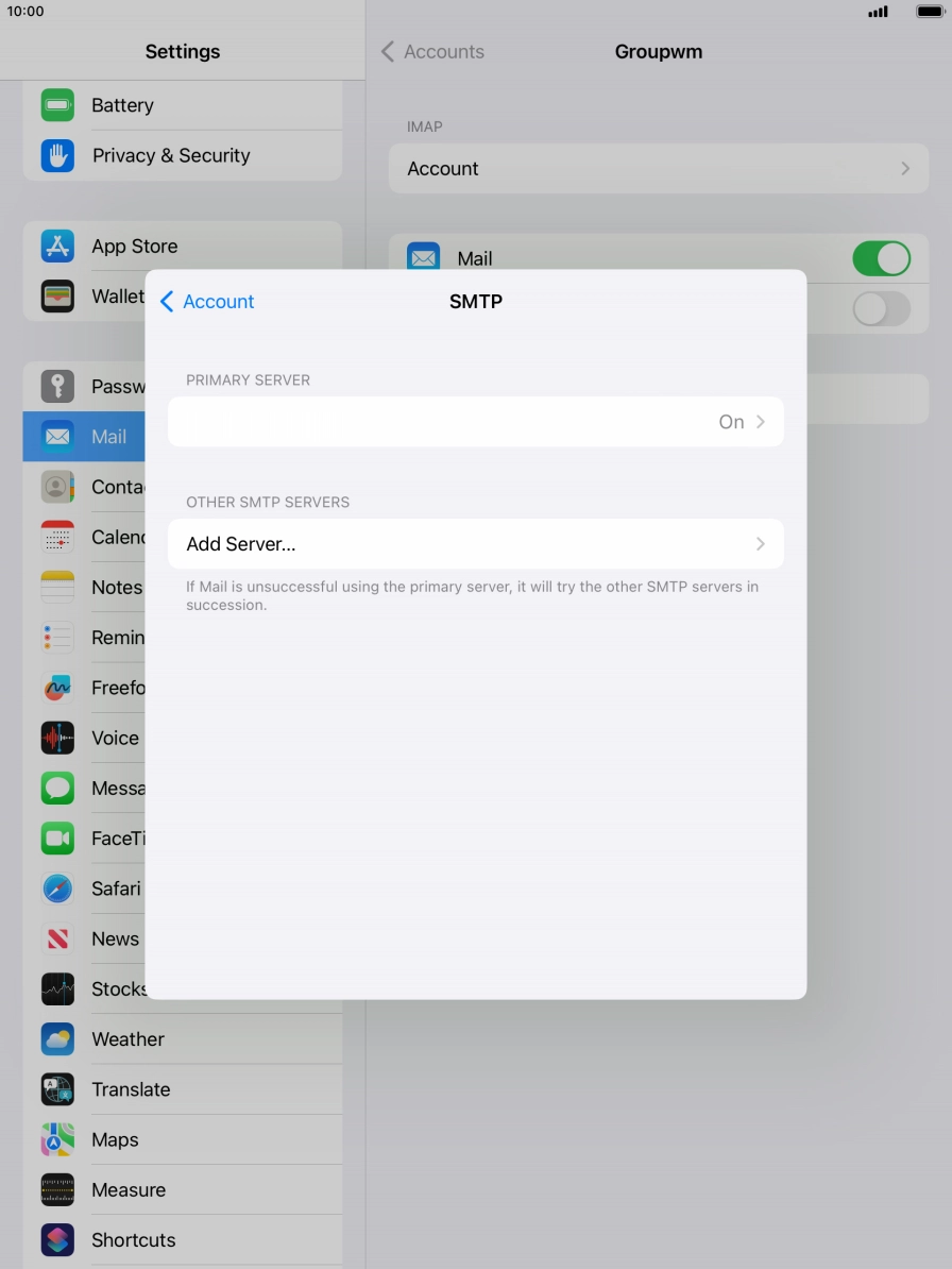 Press the field below 'PRIMARY SERVER'. Press the field below 'PRIMARY SERVER'.