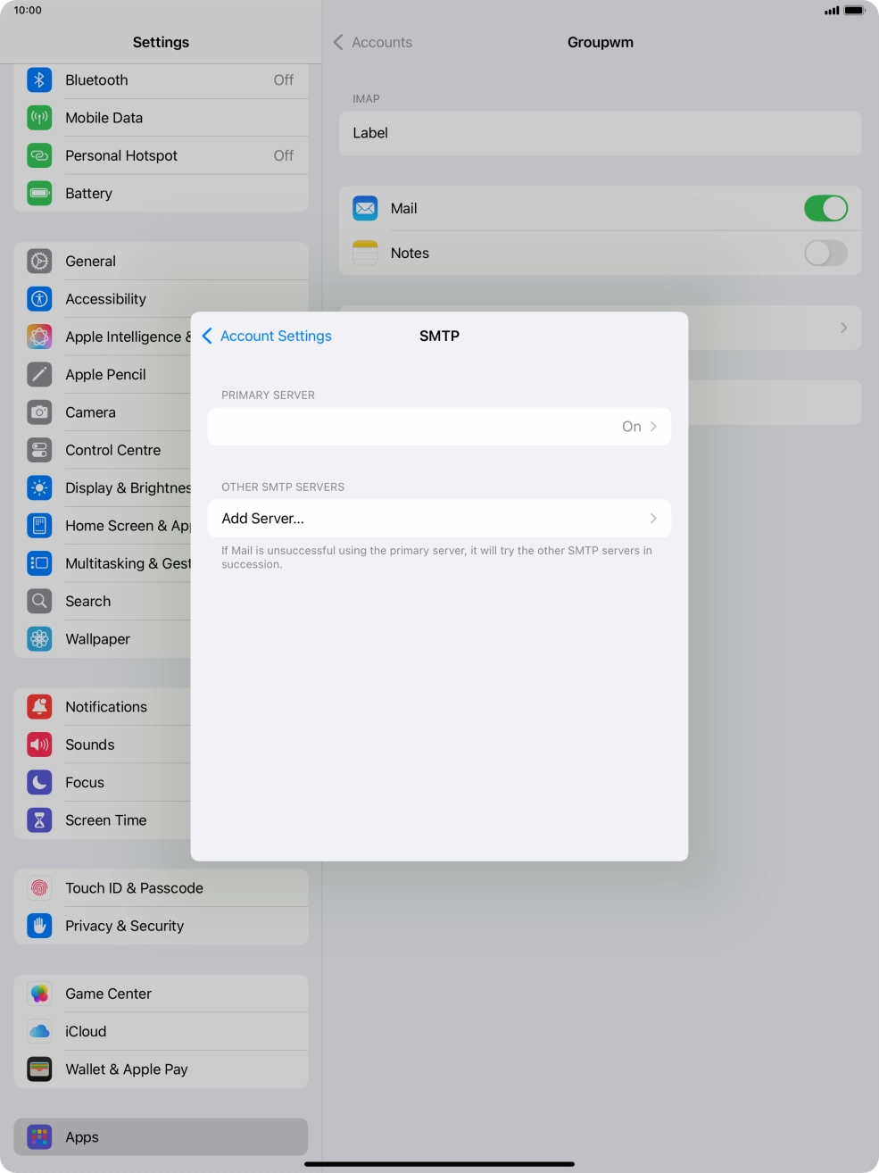 Press the field below 'PRIMARY SERVER'. Press the field below 'PRIMARY SERVER'.