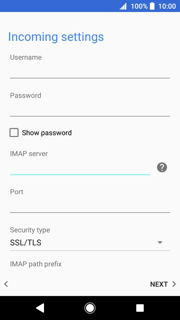 Press the field below 'Port' and key in 143. Press the field below 'Port' and key in 143.