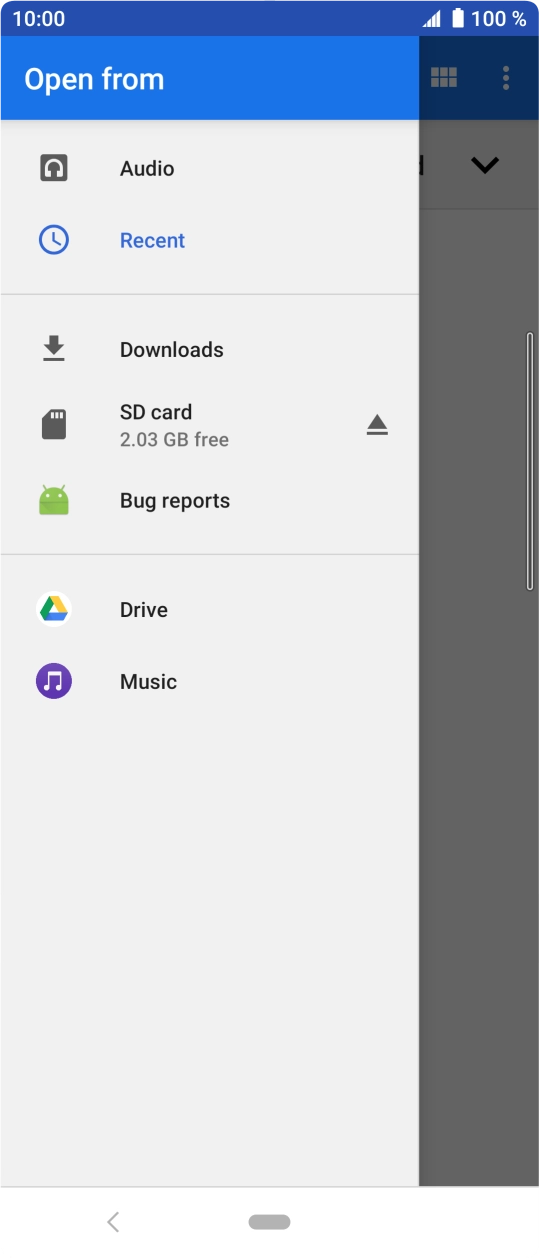Press Audio and go to the required folder.