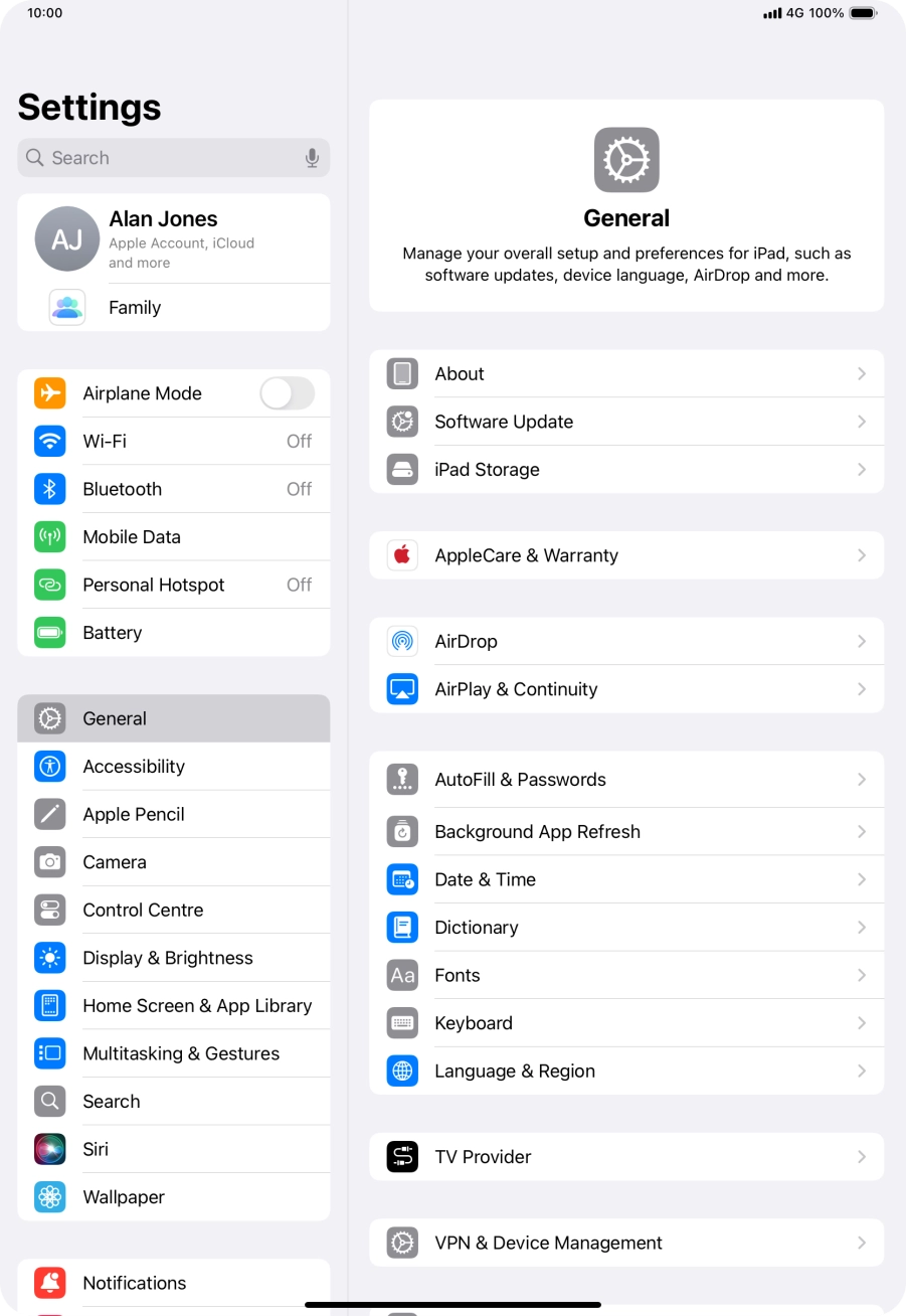 Press your Apple ID. Press your Apple ID.