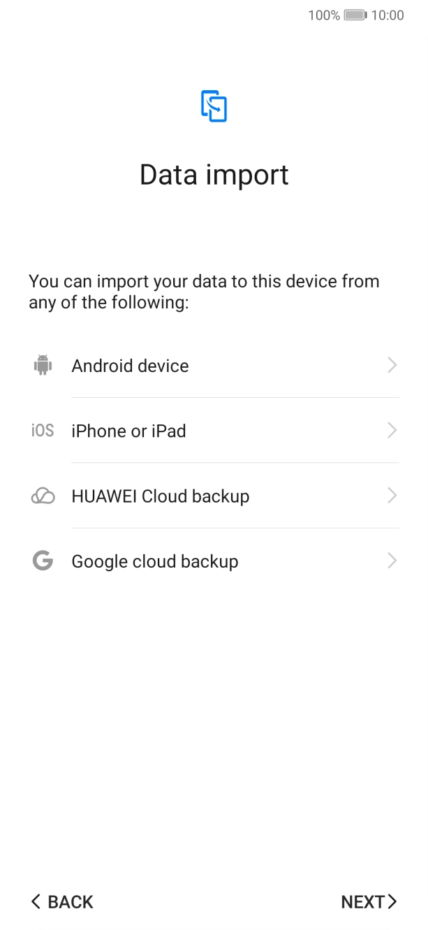 You can transfer the contents of another phone to your phone when it's activated for the first time and after a factory reset. When this screen is displayed, your phone is ready to transfer contents from another phone.