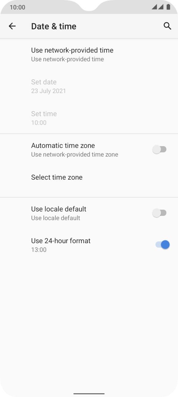 Press the indicator next to 'Automatic time zone' to turn on the function.