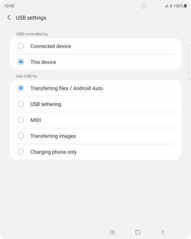 Press Transferring files / Android Auto.