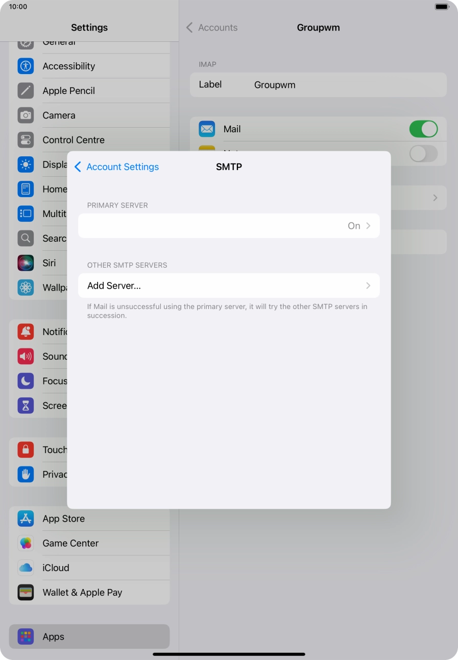 Press the field below 'PRIMARY SERVER'.