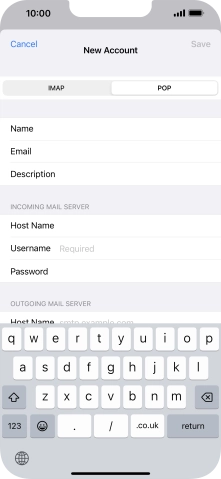 Press Username and key in the username for your email account.