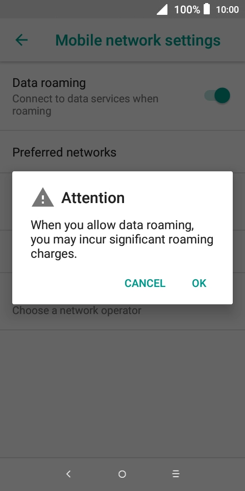 If you turn on data roaming, press OK.