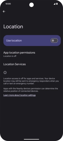 Press the indicator next to 'Use location' to turn the function on or off.