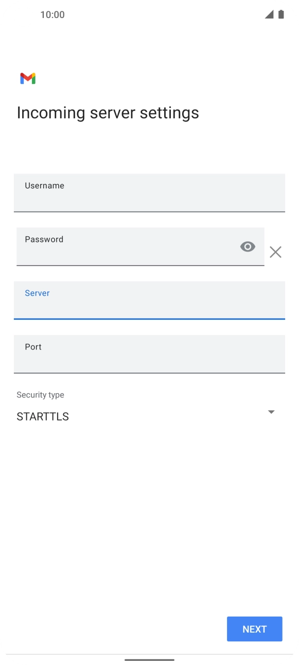 Press the field below 'Port' and key in 143. Press the field below 'Port' and key in 143.