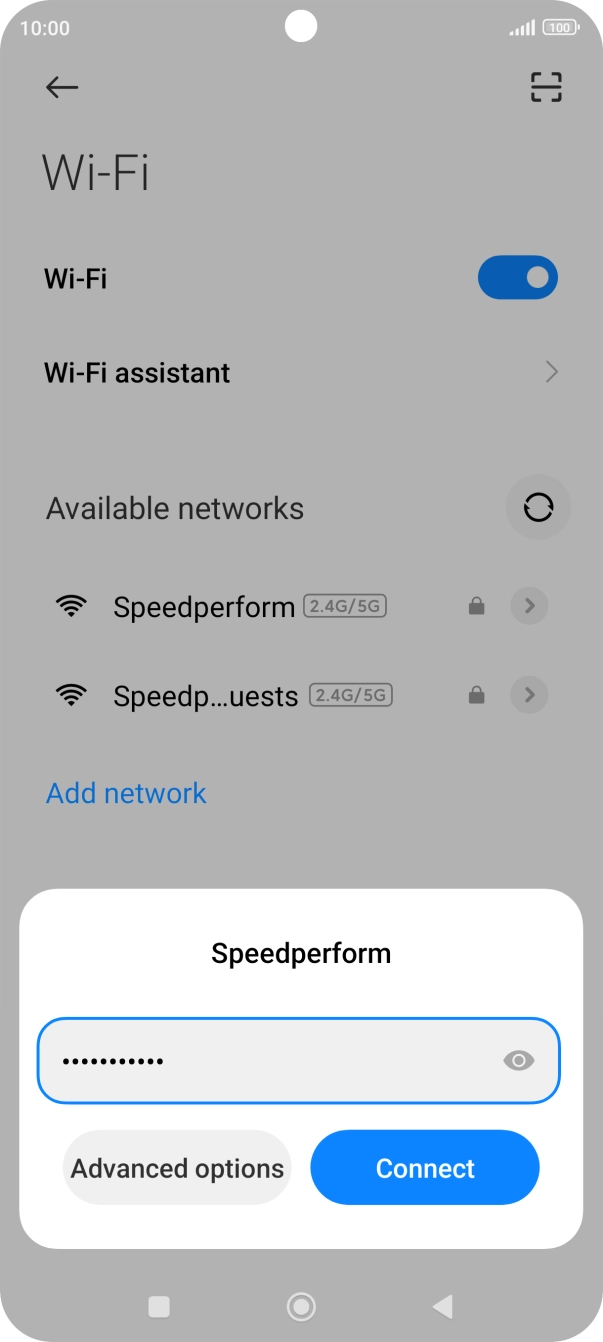 Key in the password for the WiFi network and press Connect.