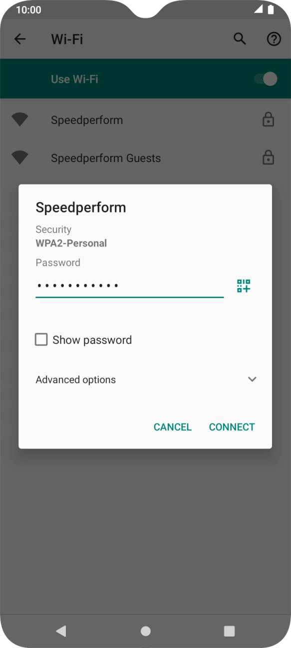 Key in the password for the WiFi network and press CONNECT.