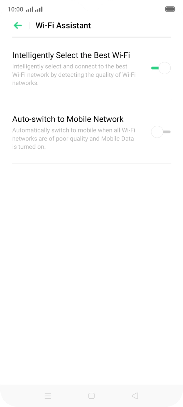 Press the indicator next to 'Auto-switch to Mobile Network' to turn the function on or off. Press the indicator next to 'Auto-switch to Mobile Network' to turn the function on or off.