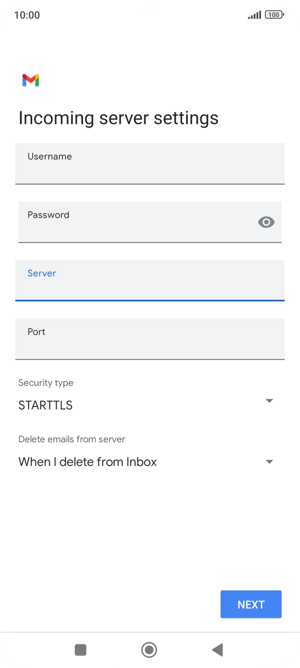 Press the field below 'Port' and key in 110.