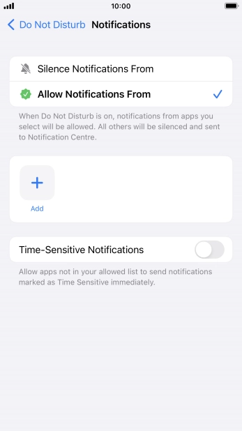 Press the indicator next to 'Time-Sensitive Notifications' to turn display of timed notifications on or off when Do Not Disturb is turned on.