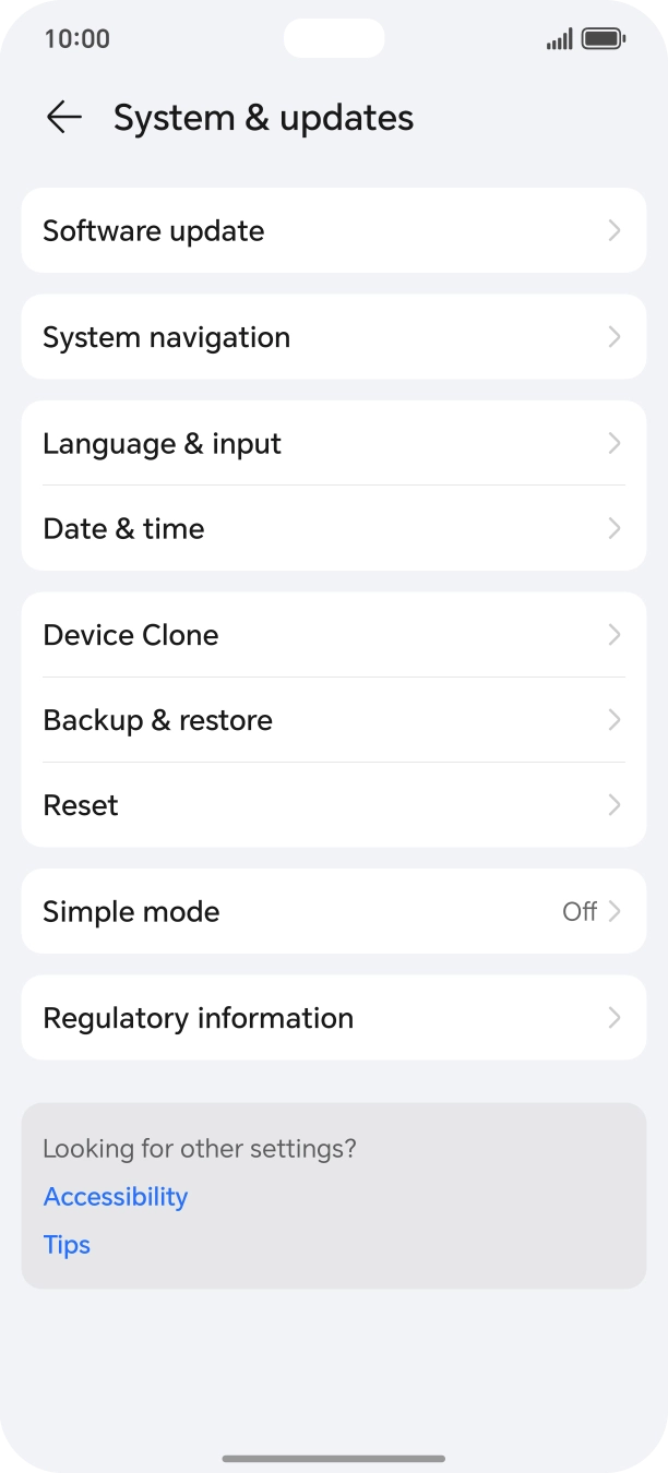 Press Software update. If a new software version is available, it's displayed. Follow the instructions on the screen to update the phone software.