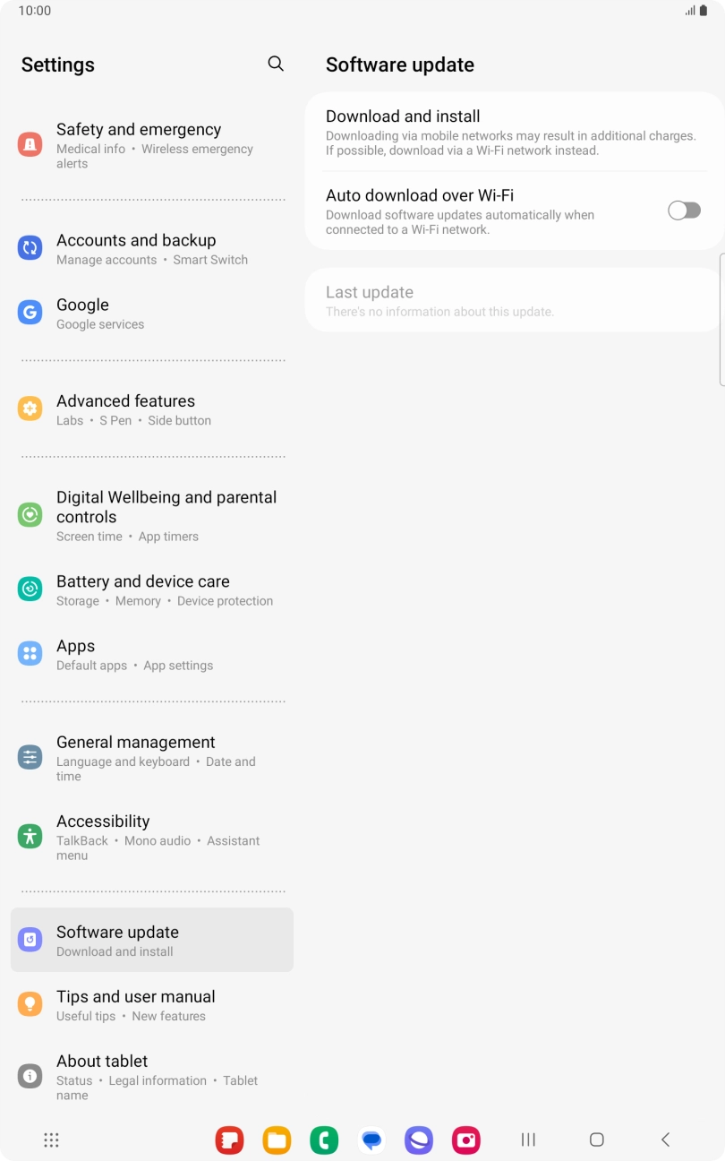 Press Download and install. If a new software version is available, it's displayed. Follow the instructions on the screen to update the tablet software.