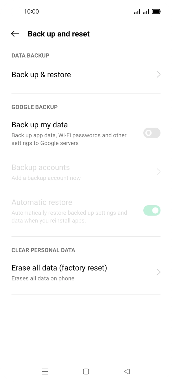Press Erase all data (factory reset).