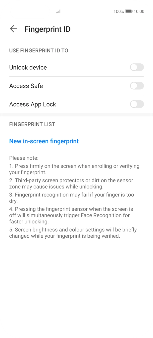 Press New in-screen fingerprint. Press New in-screen fingerprint.