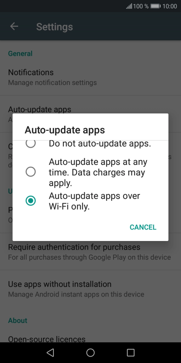 To turn on automatic update of apps using mobile network, press Auto-update apps at any time. Data charges may apply.. To turn on automatic update of apps using mobile network, press Auto-update apps at any time. Data charges may apply..